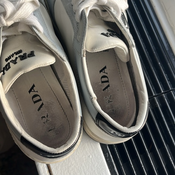 Blue/grey Downtown Leather Prada sneakers - Picture 4 of 6